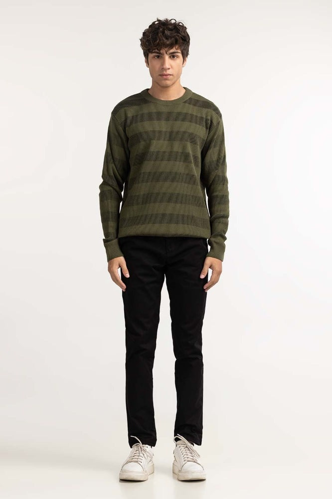 Olive Black striped Basic Sweater MN-SWT-WS23-033