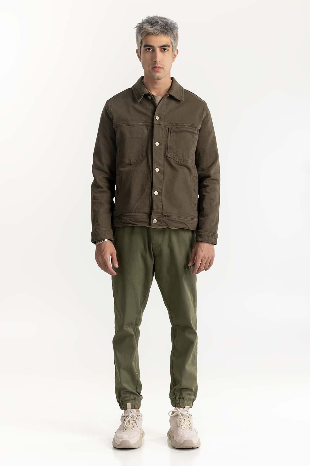Olive Green Denim Jacket 224-110-039