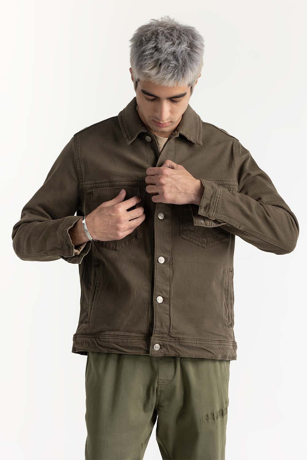 Olive Green Denim Jacket 224-110-039