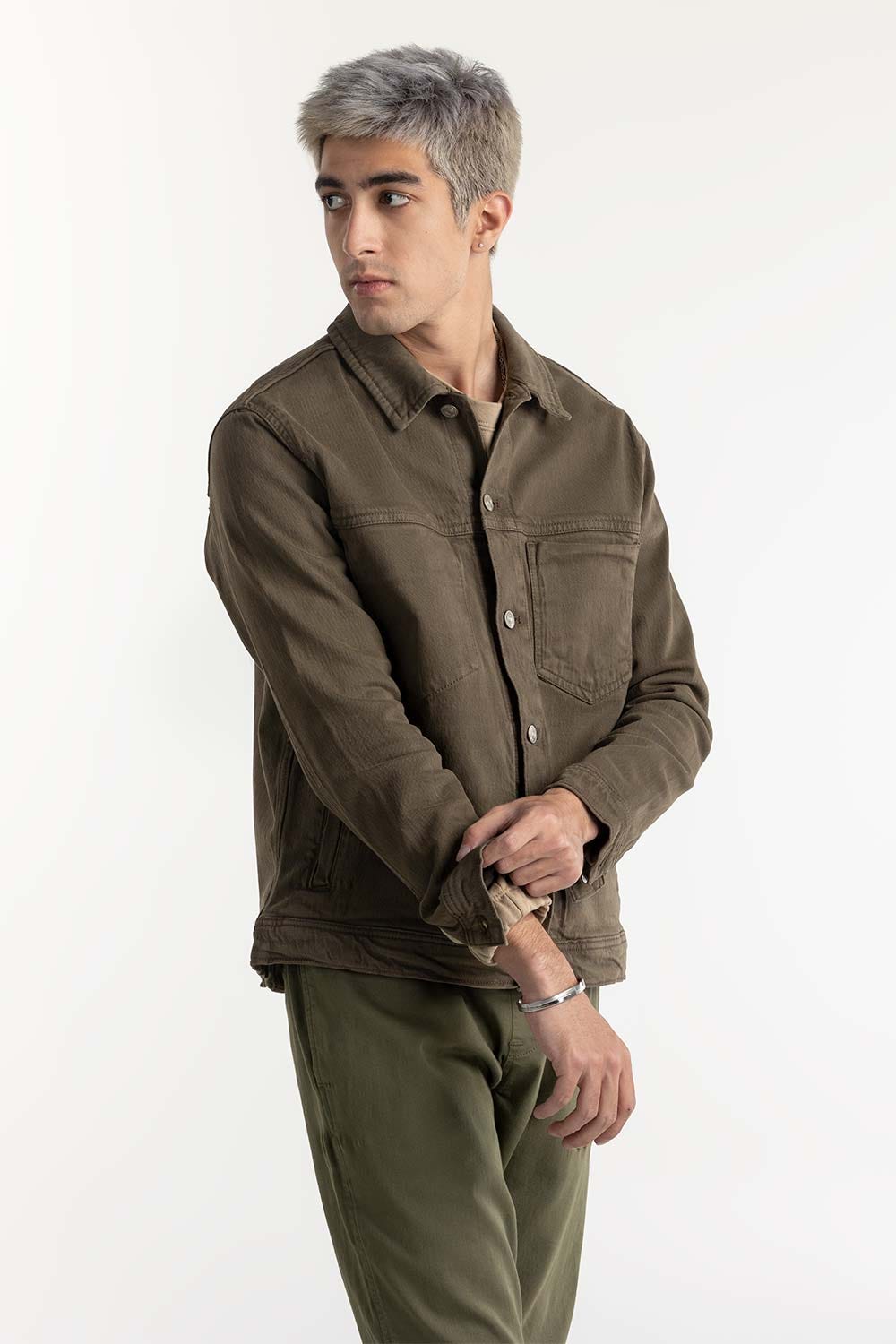 Olive Green Denim Jacket 224-110-039
