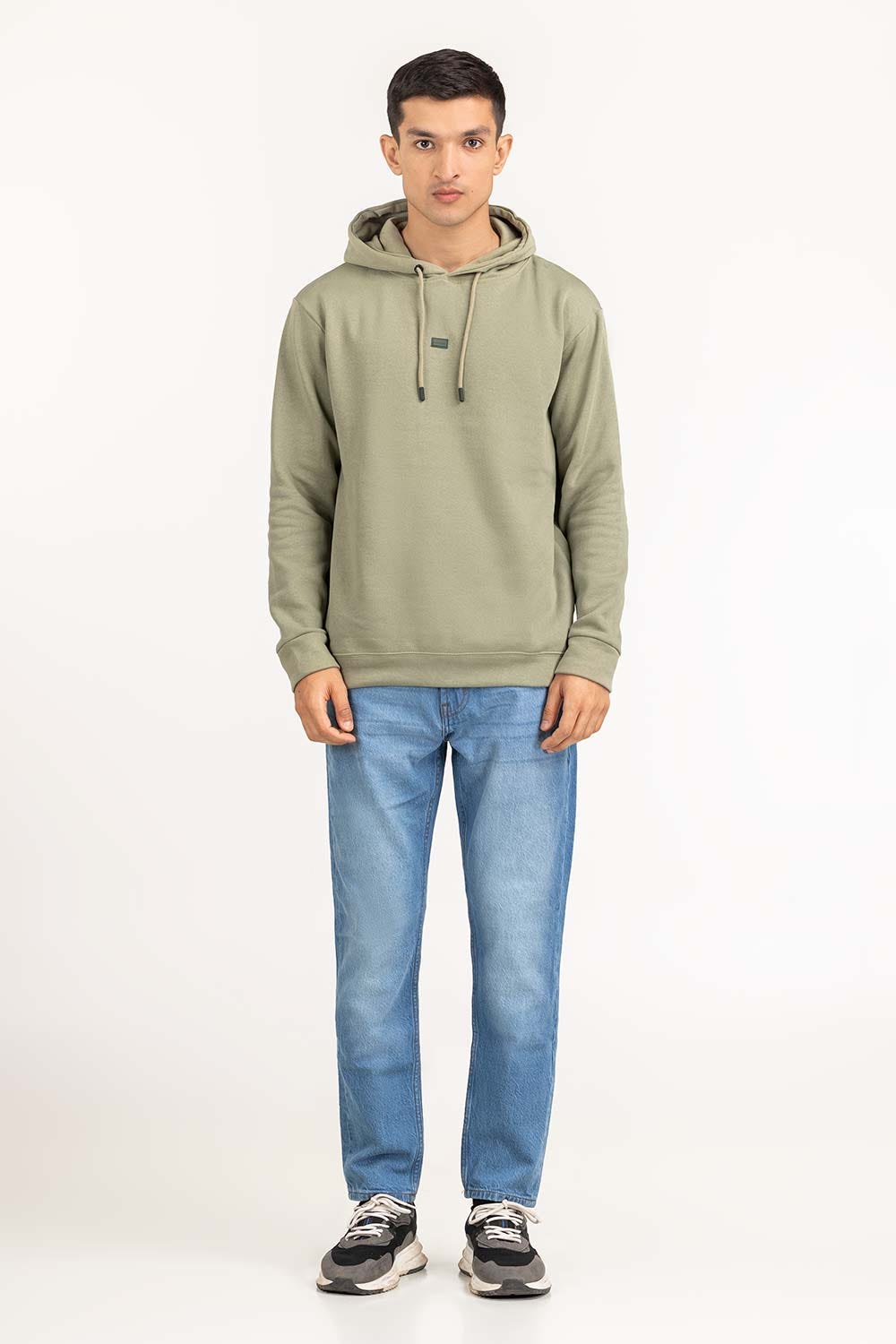 Olive Knit Hoodie 224-112-011 A