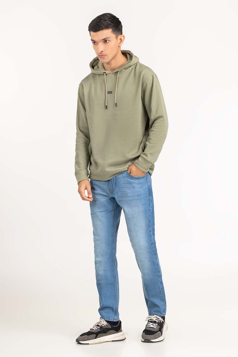 Olive Knit Hoodie 224-112-011 A