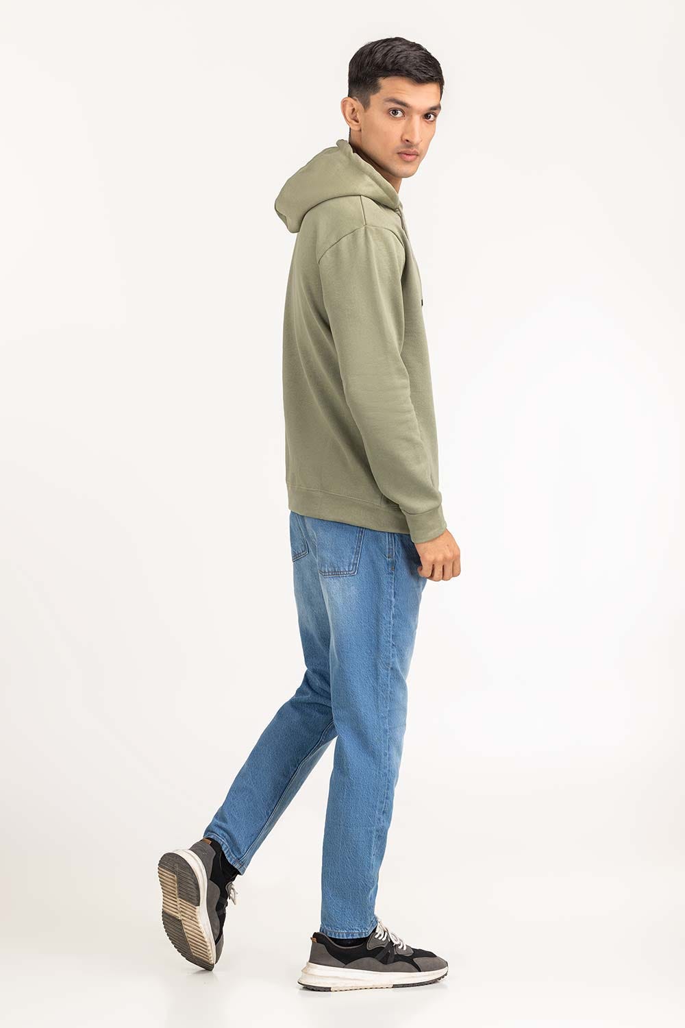 Olive Knit Hoodie 224-112-011 A