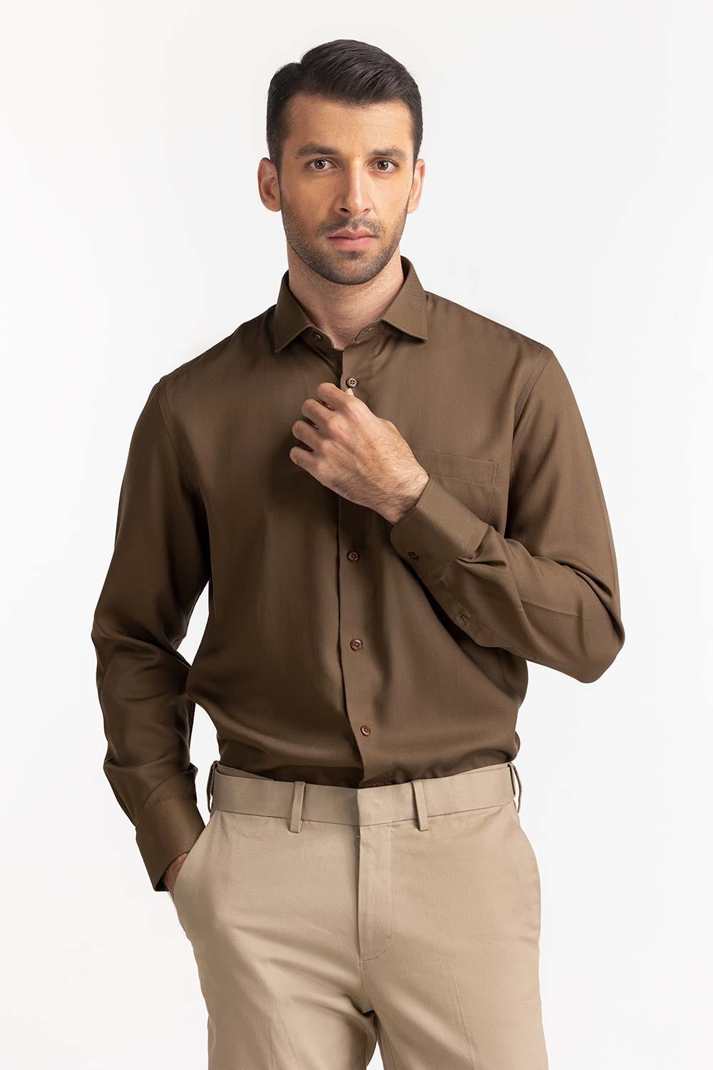 Olive Self Textured Formal Shirt MN-FS-PD24-092