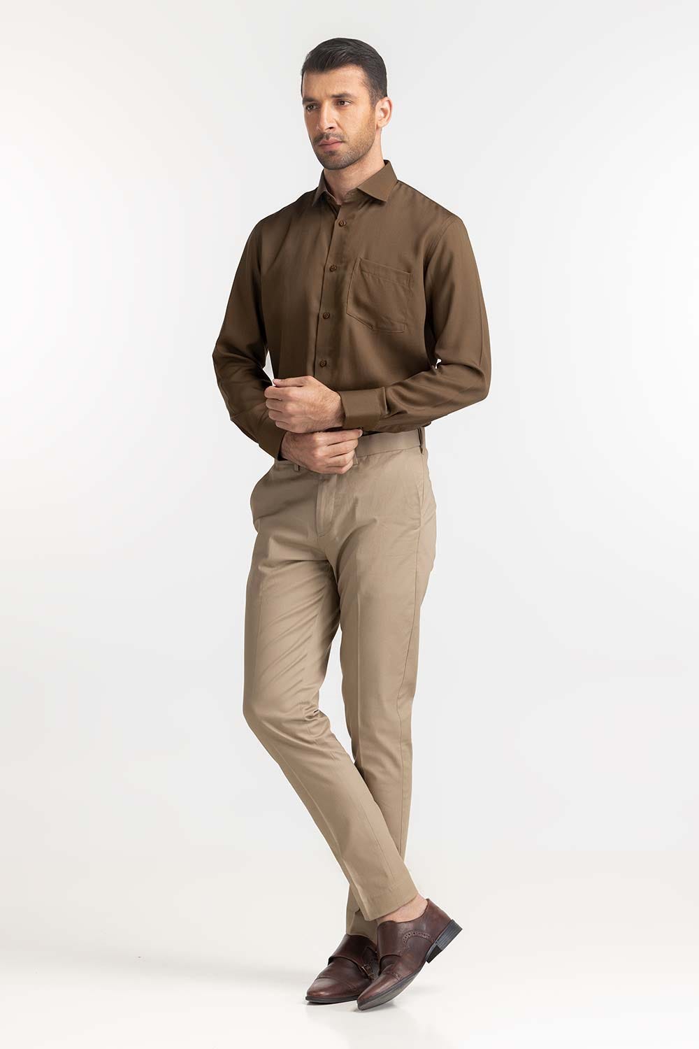 Olive Self Textured Formal Shirt MN-FS-PD24-092