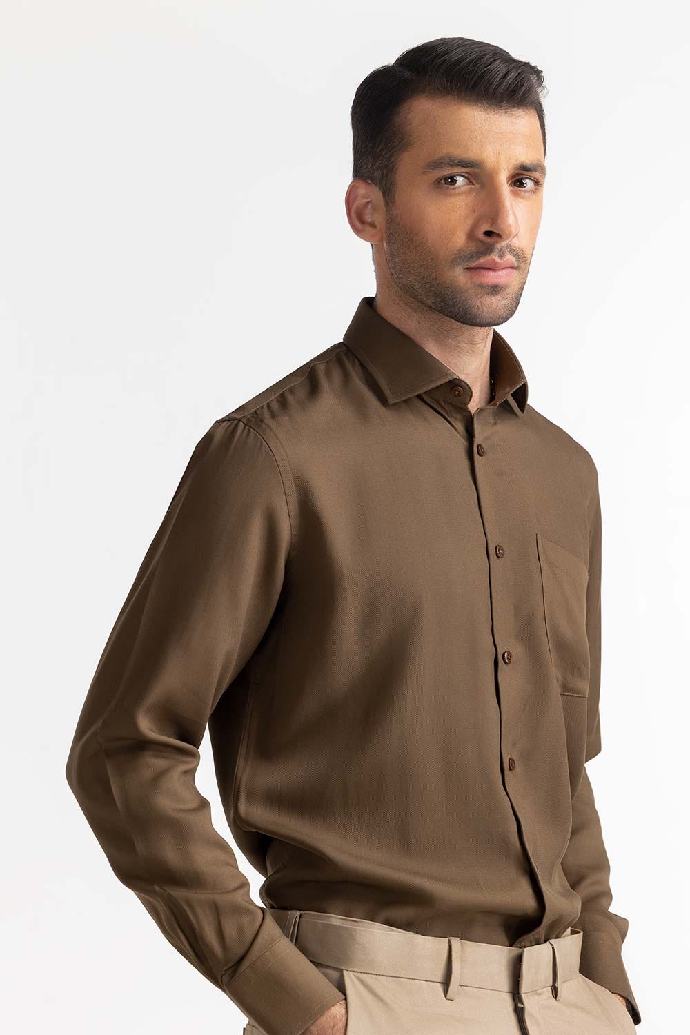 Olive Self Textured Formal Shirt MN-FS-PD24-092