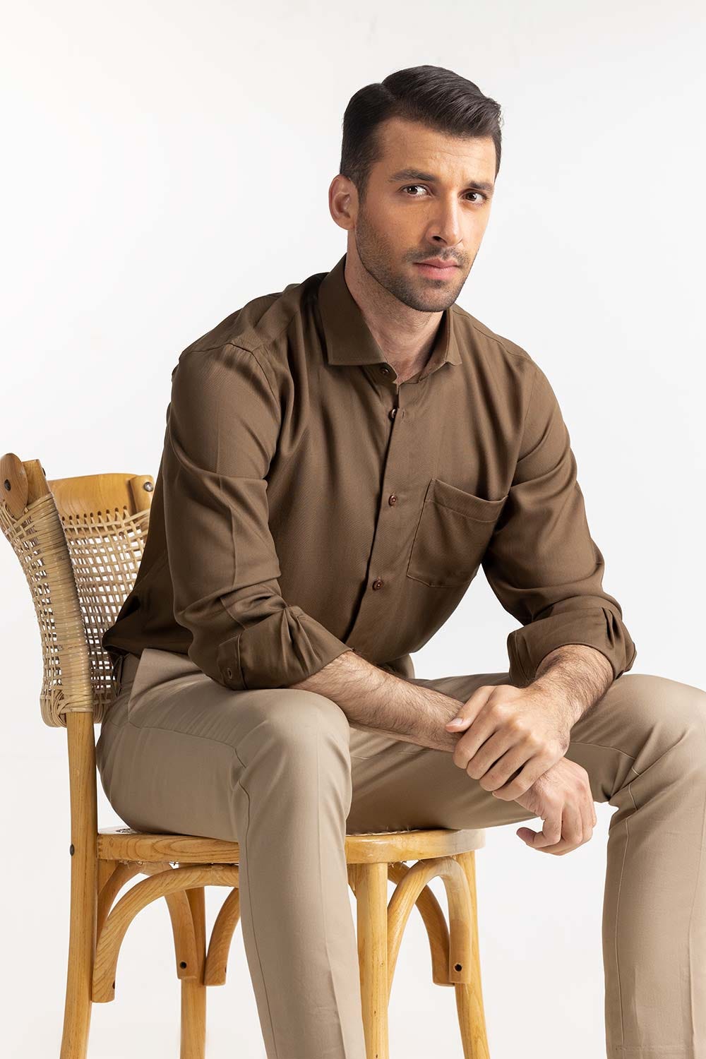 Olive Self Textured Formal Shirt MN-FS-PD24-092