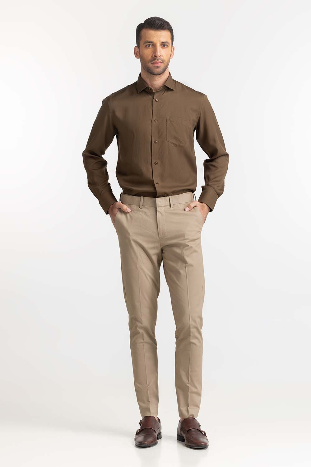 Olive Self Textured Formal Shirt MN-FS-PD24-092