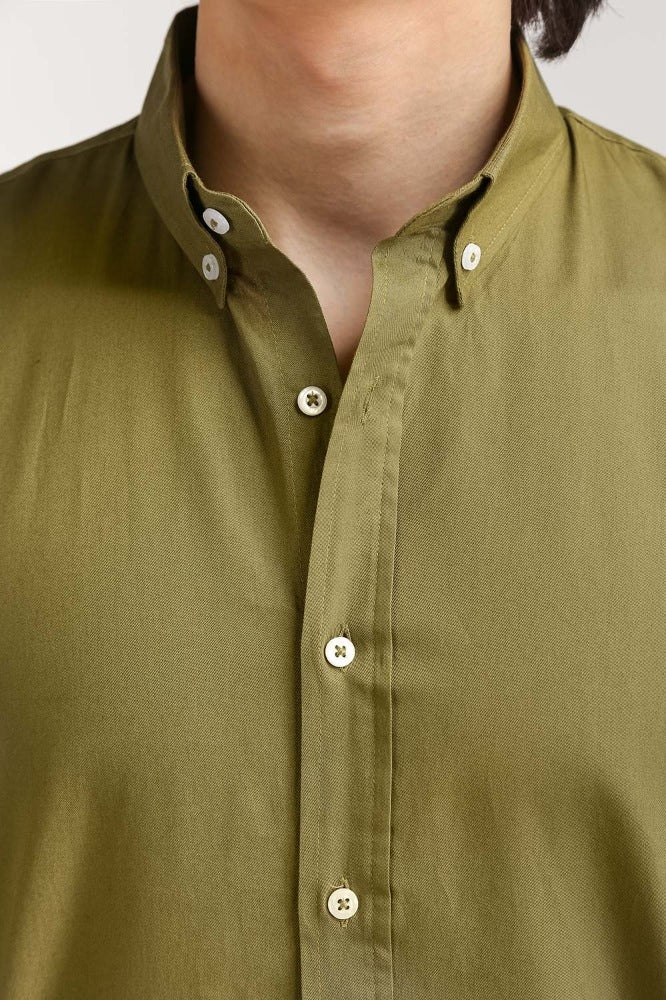 Olive Solid Casual Shirt MN-CS-YD23-014
