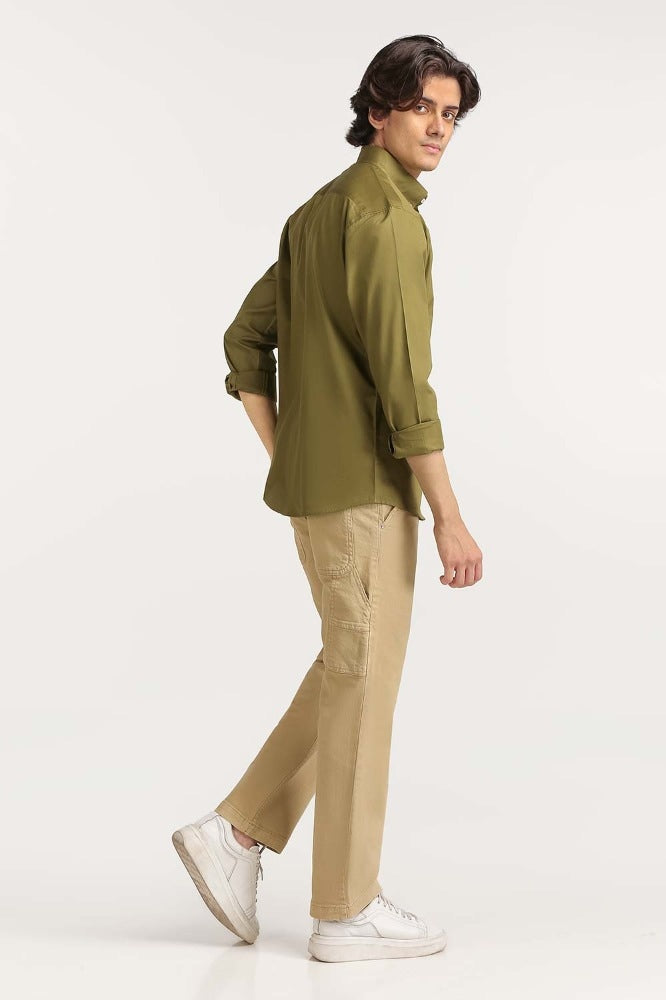 Olive Solid Casual Shirt MN-CS-YD23-014