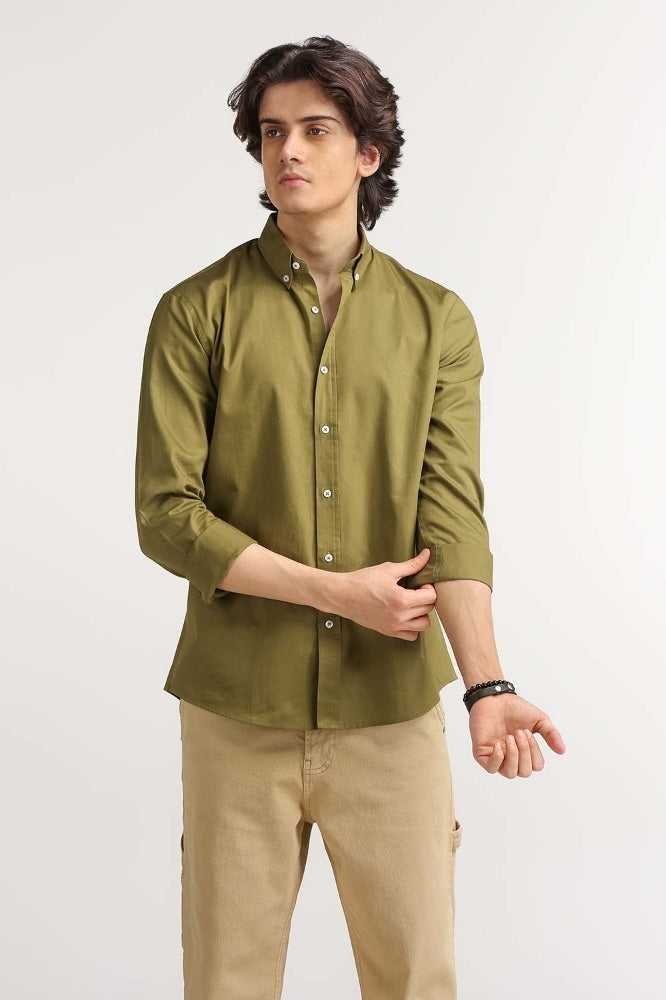 Olive Solid Casual Shirt MN-CS-YD23-014