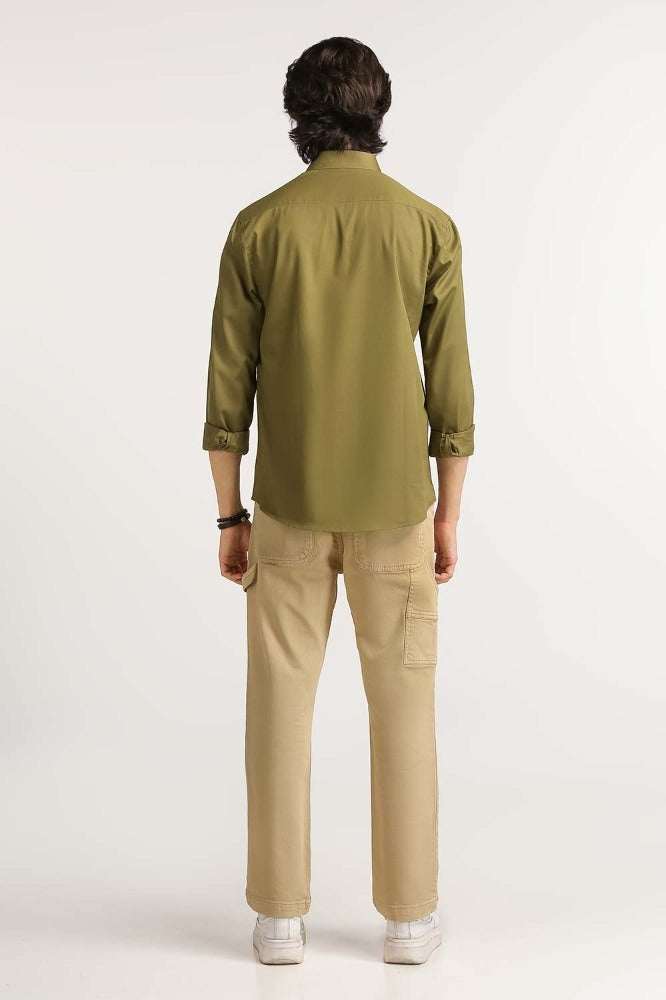 Olive Solid Casual Shirt MN-CS-YD23-014