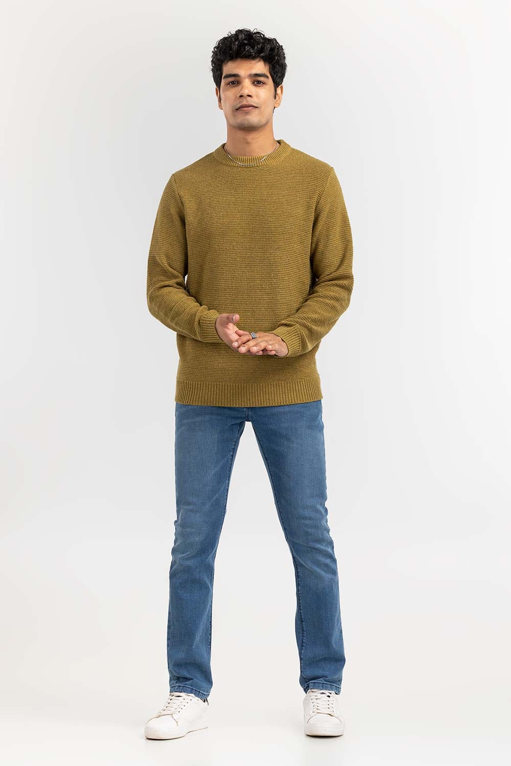 Olive Textured Crew Neck Sweater SWT-FFSCN22-223