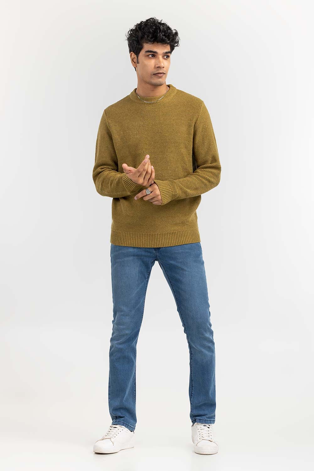 Olive Textured Crew Neck Sweater SWT-FFSCN22-223