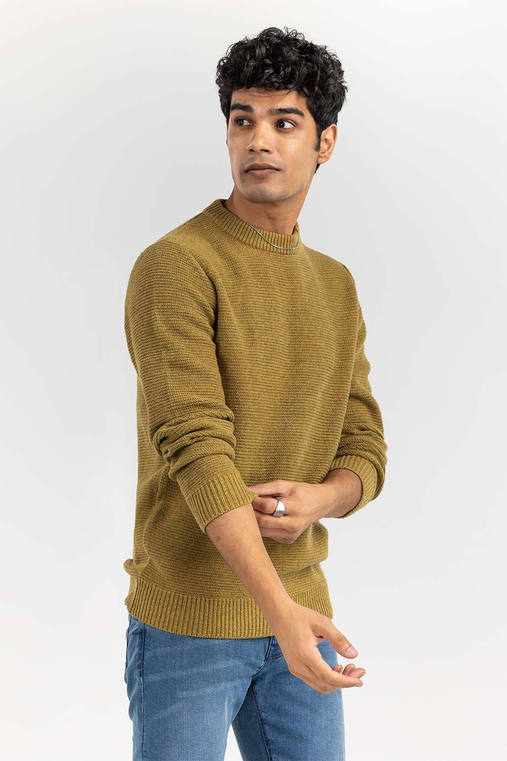 Olive Textured Crew Neck Sweater SWT-FFSCN22-223
