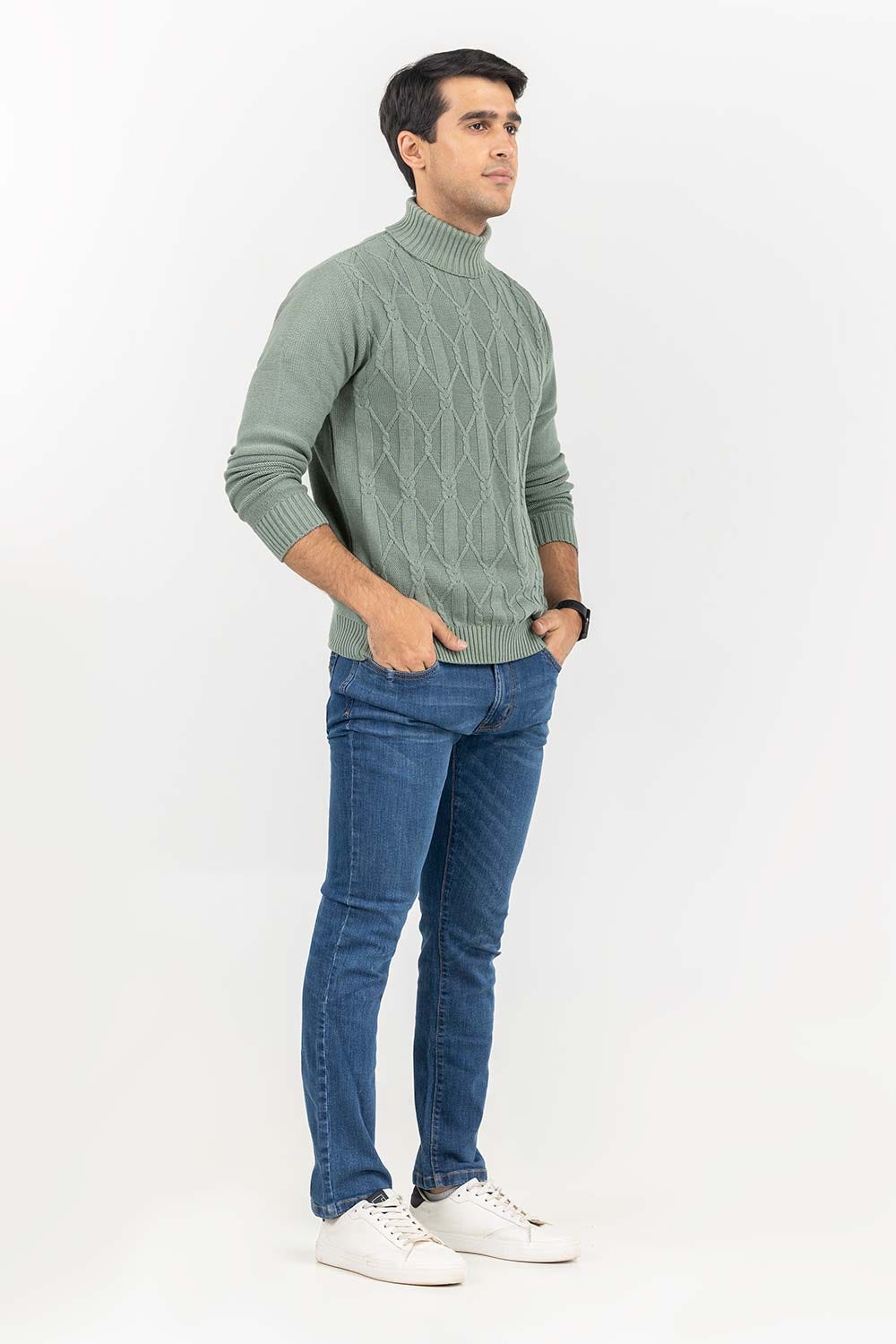 Olive TurtleNeck Cabling Sweater SWT-FFSTN22-210