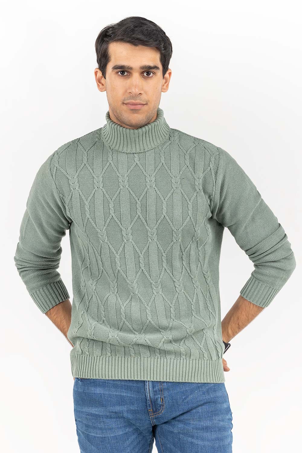Olive TurtleNeck Cabling Sweater SWT-FFSTN22-210