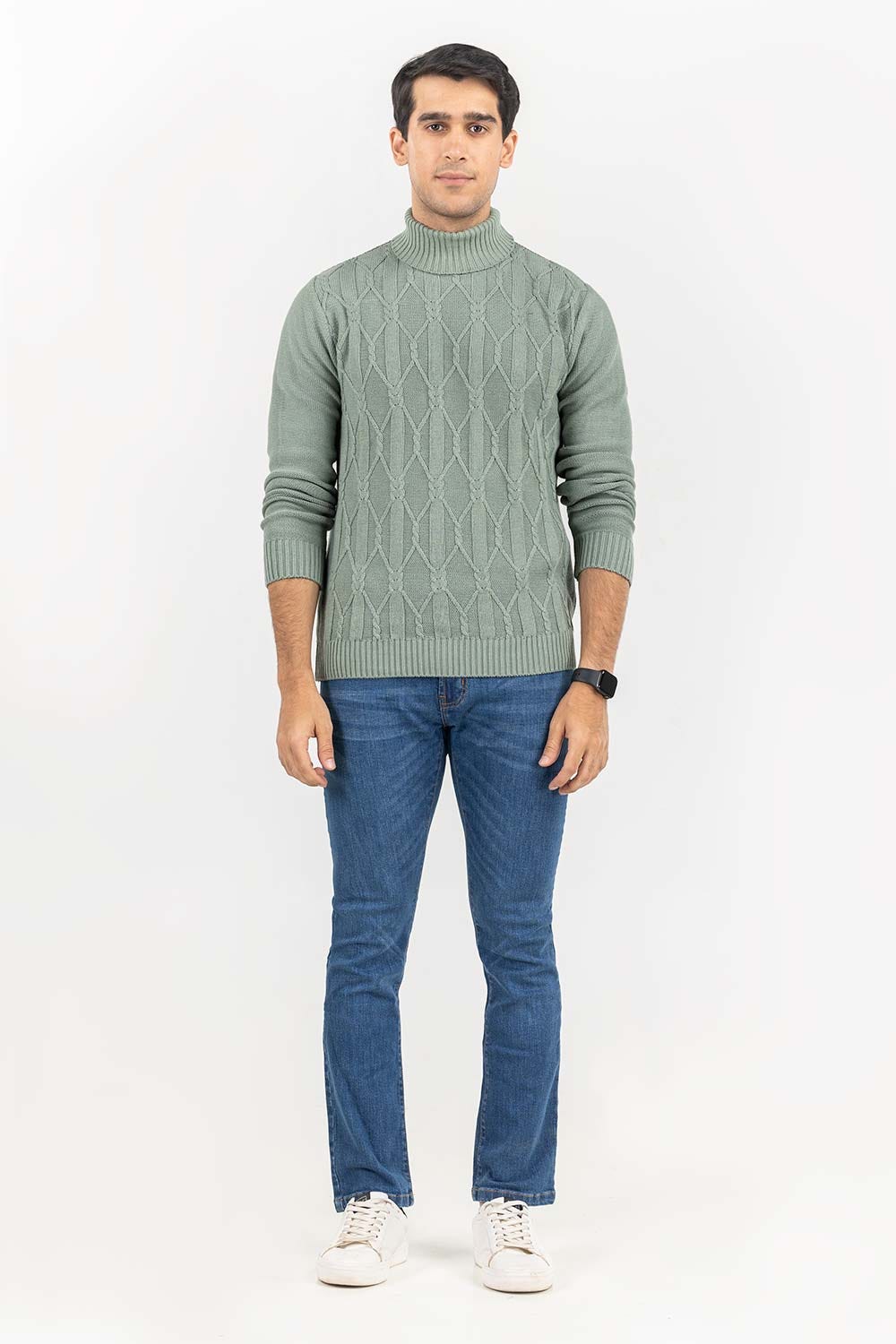 Olive TurtleNeck Cabling Sweater SWT-FFSTN22-210