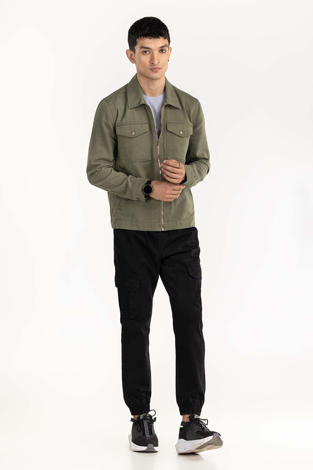 Olive Twill Zipper Jacket JKT-WOV22-033