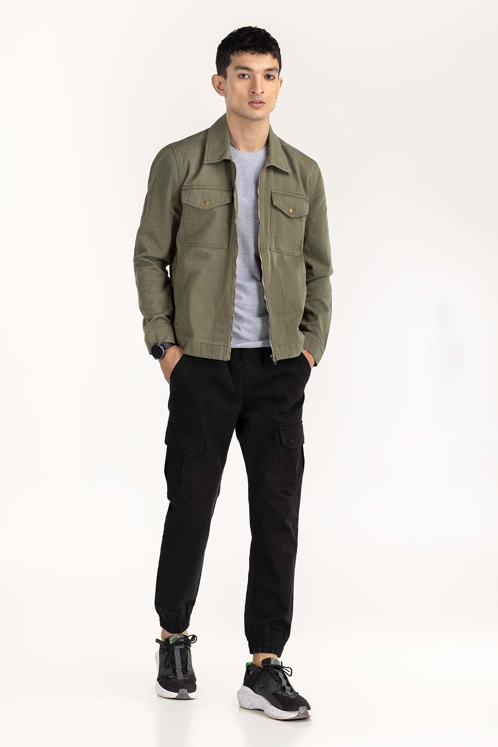 Olive Twill Zipper Jacket JKT-WOV22-033