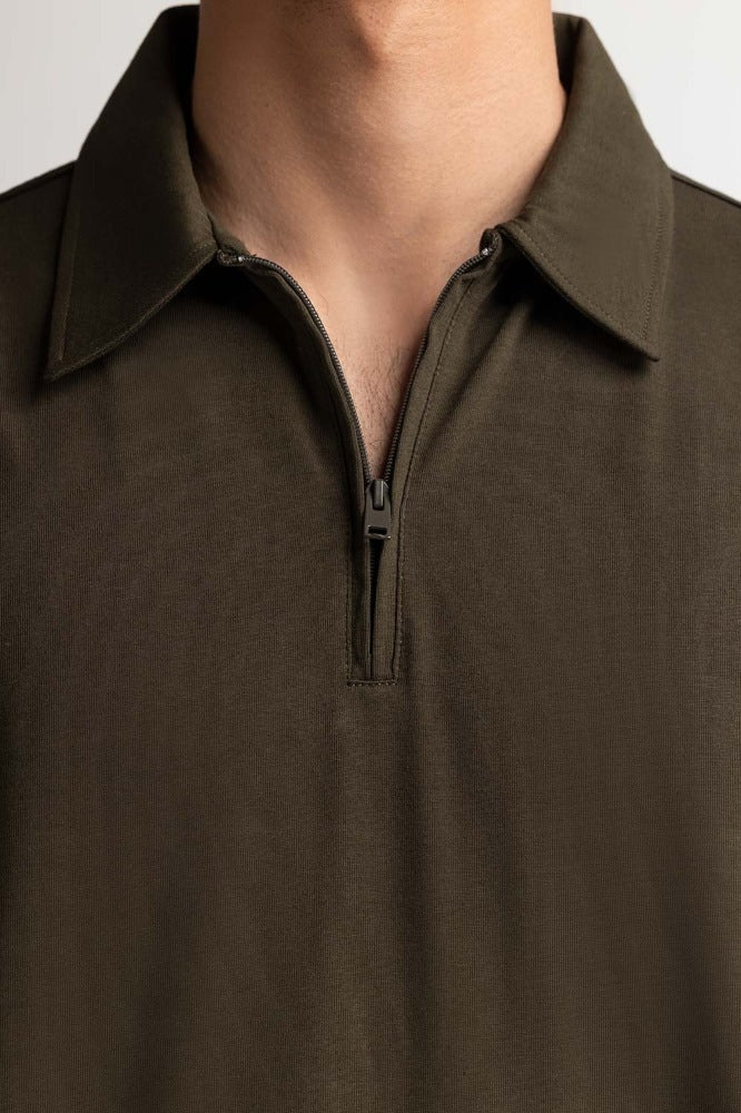 Olive Zipp Polo PS-FSHN24-081