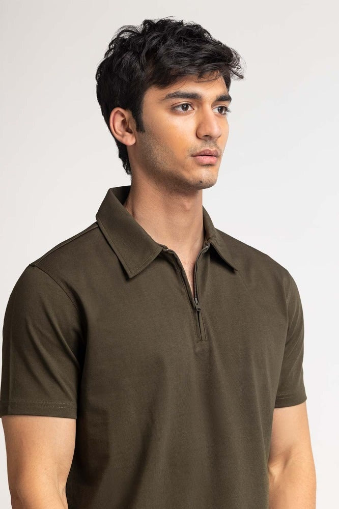 Olive Zipp Polo PS-FSHN24-081