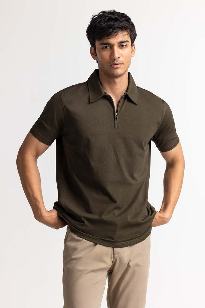 Olive Zipp Polo PS-FSHN24-081