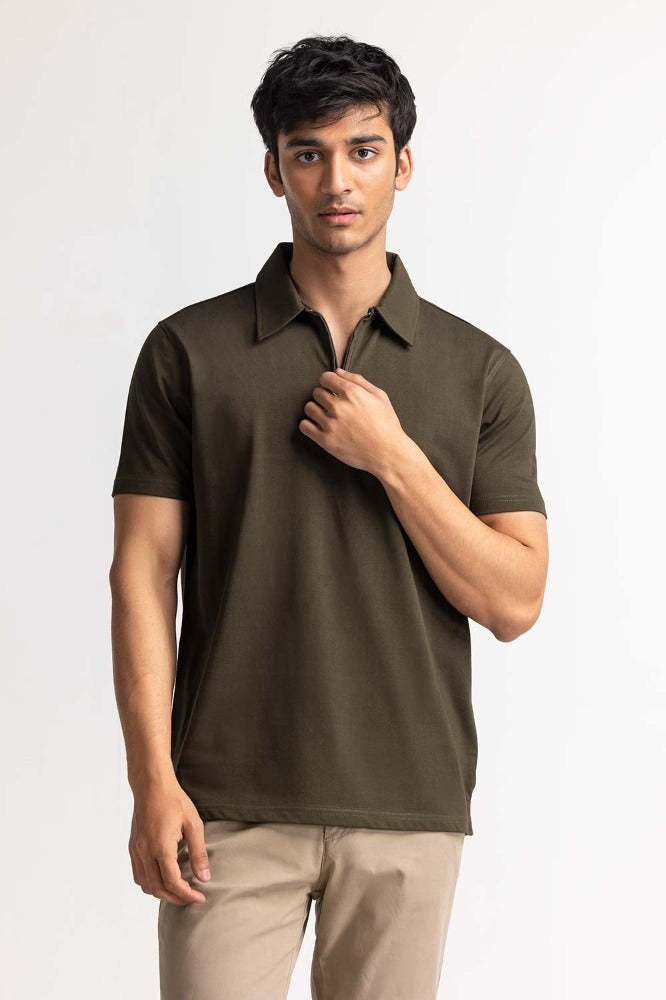 Olive Zipp Polo PS-FSHN24-081