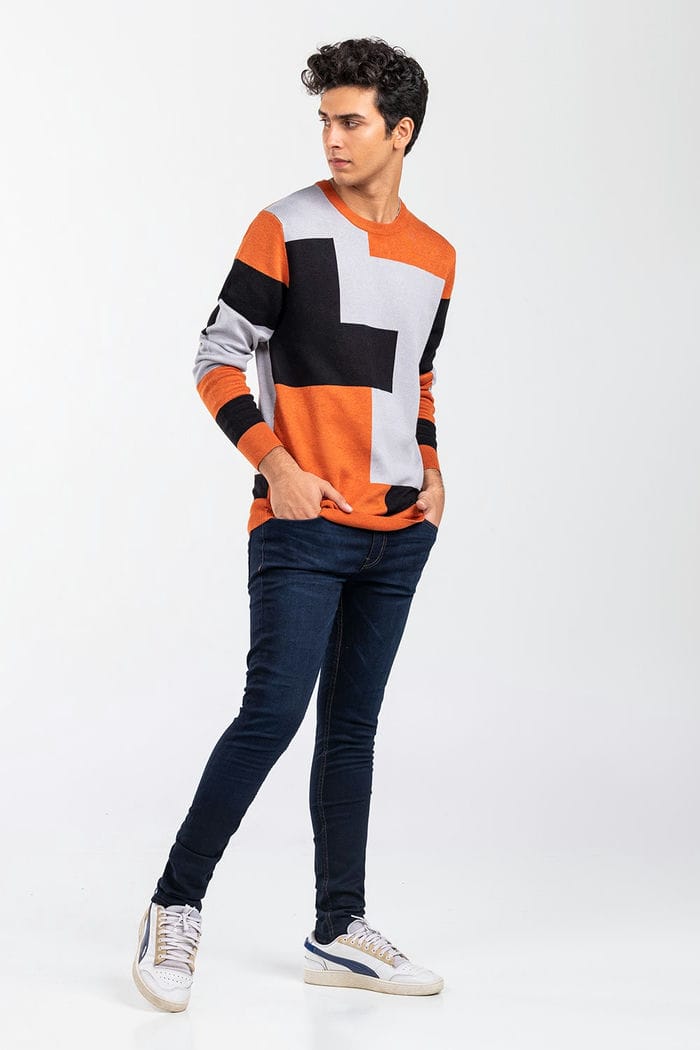 Orange-Black Fashion Sweater FS-SWT-VPN-FD-414-01