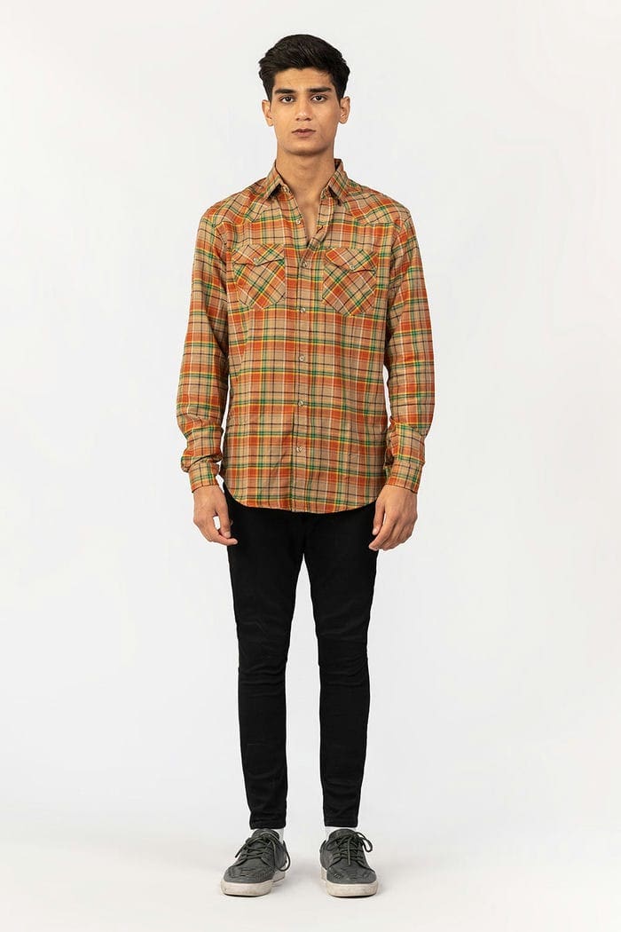 Orange-Green Casual Shirt CM-YD-2865 CS