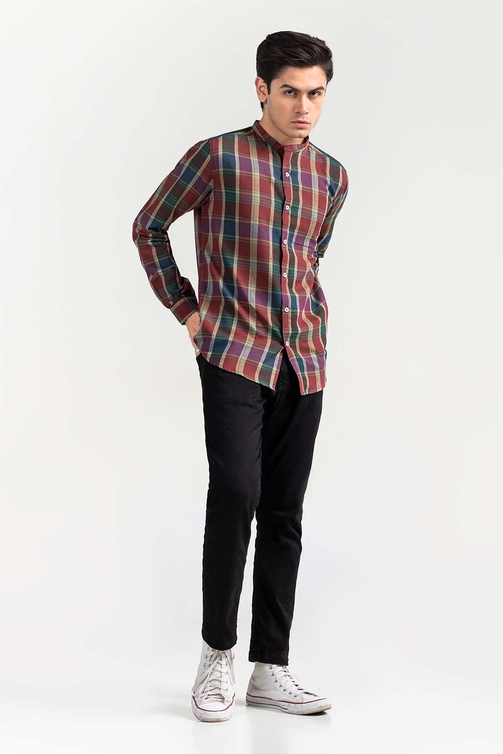 Orange Green Checkered Casual Shirt CM-YD-2969 CS