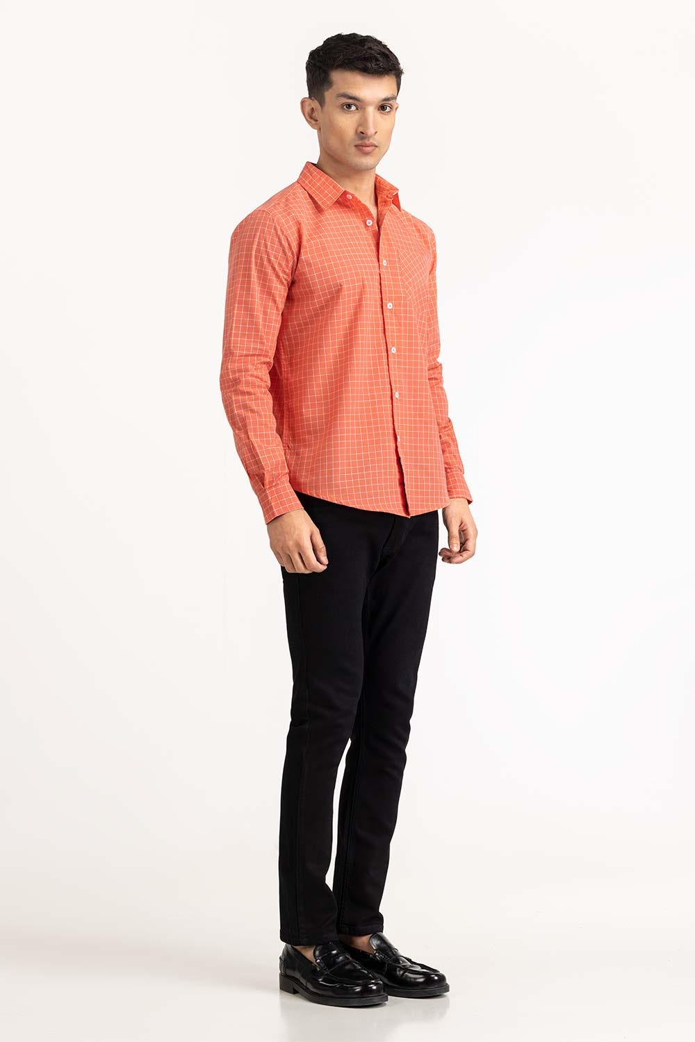 Orange White Checkered Casual Shirt CS-YD22-034