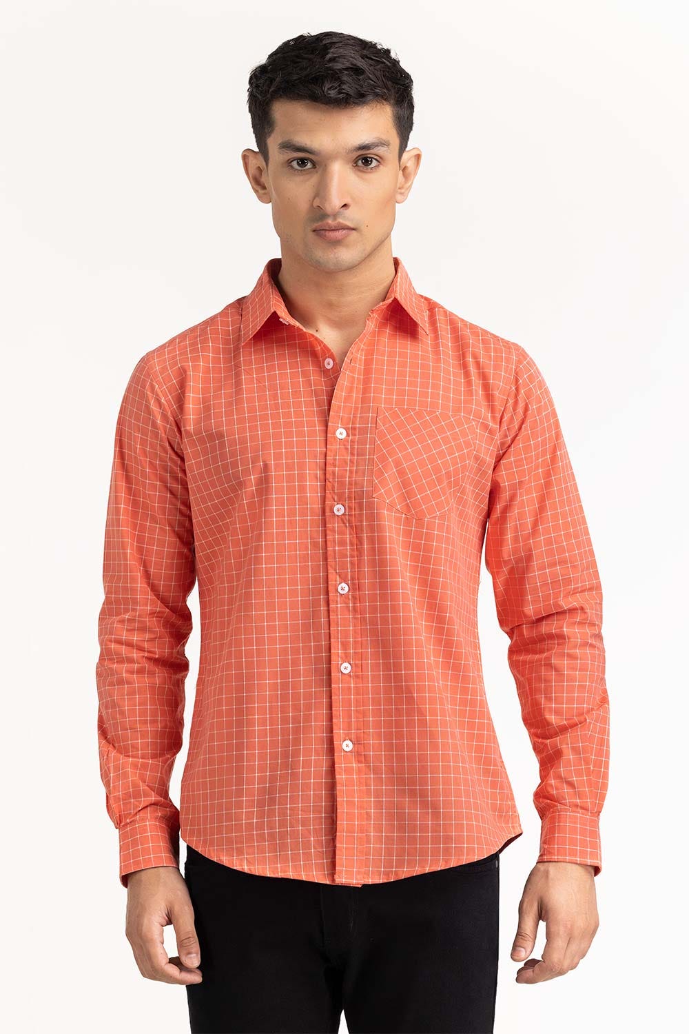 Orange White Checkered Casual Shirt CS-YD22-034