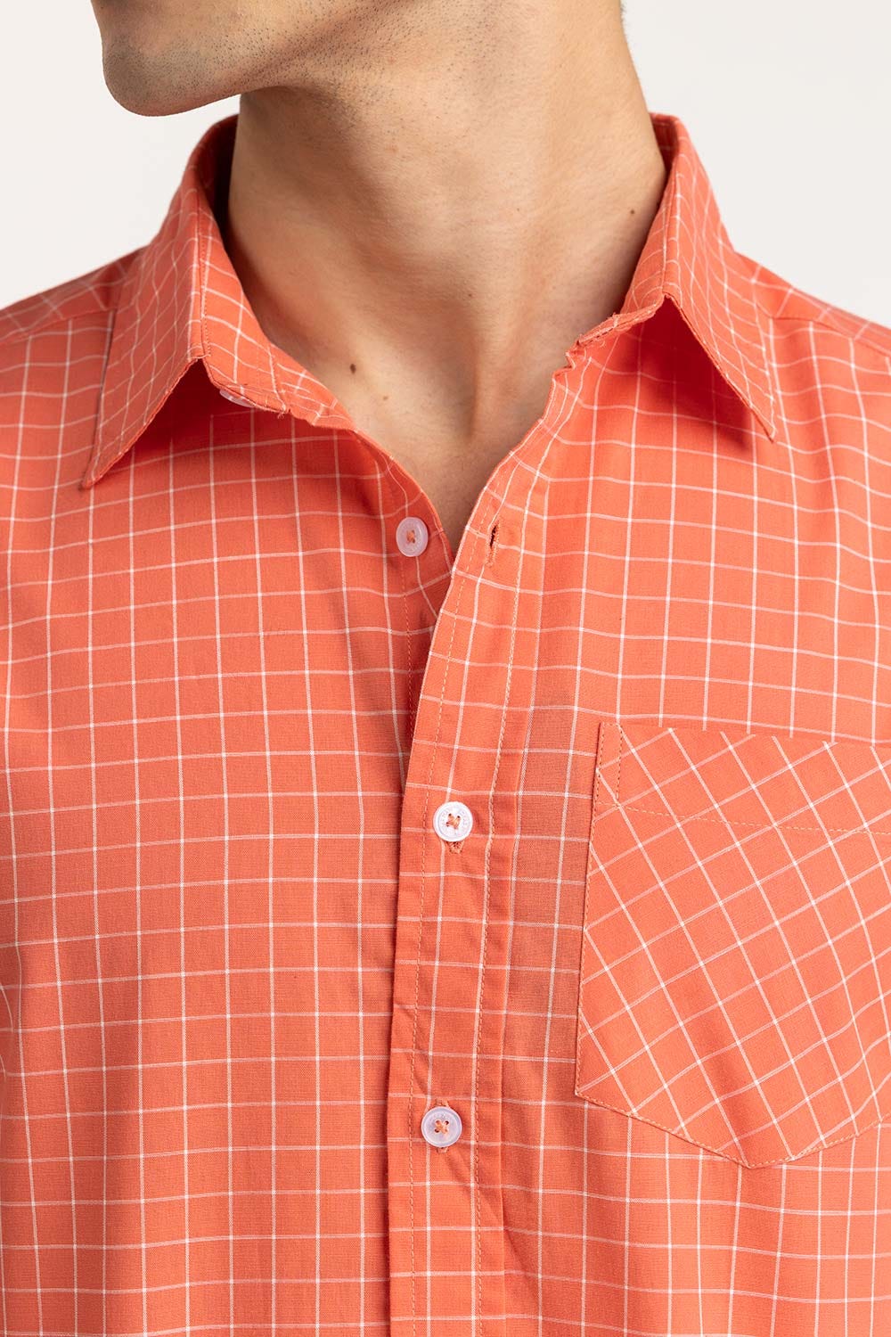 Orange White Checkered Casual Shirt CS-YD22-034