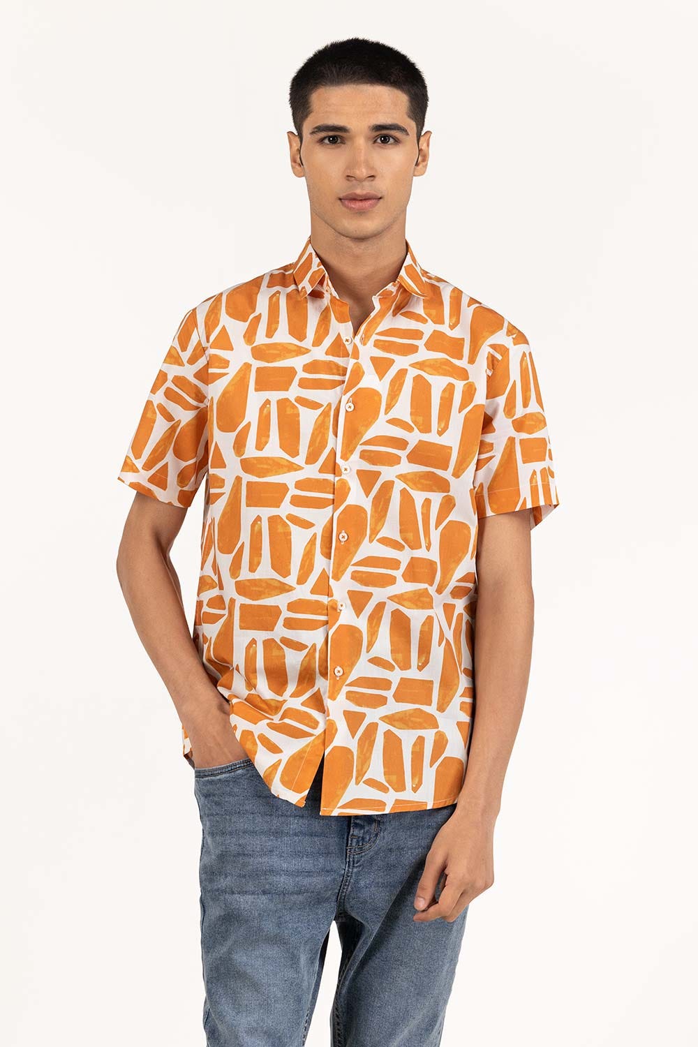 Orange White Printed Casual Shirt CS-PRT22-004