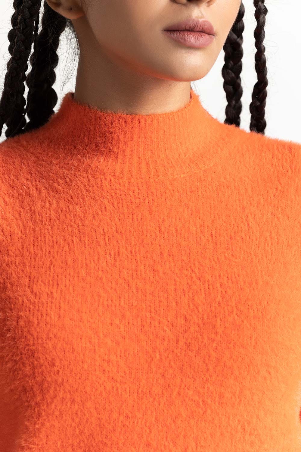 Orange Mock Neck Knit Sweater 224-211-007