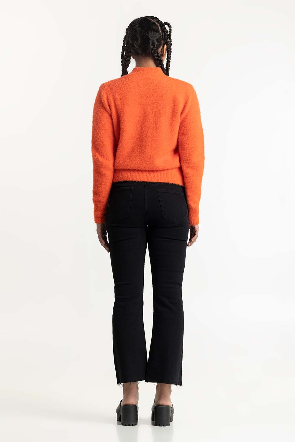 Orange Mock Neck Knit Sweater 224-211-007