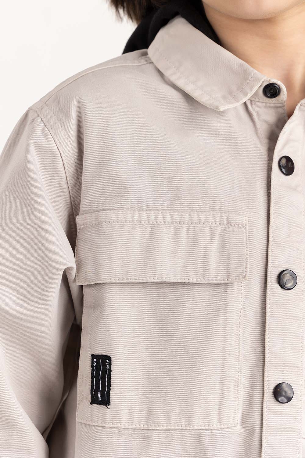 Junior Boy Grey Overshirt With Removable Hood 224-317-004