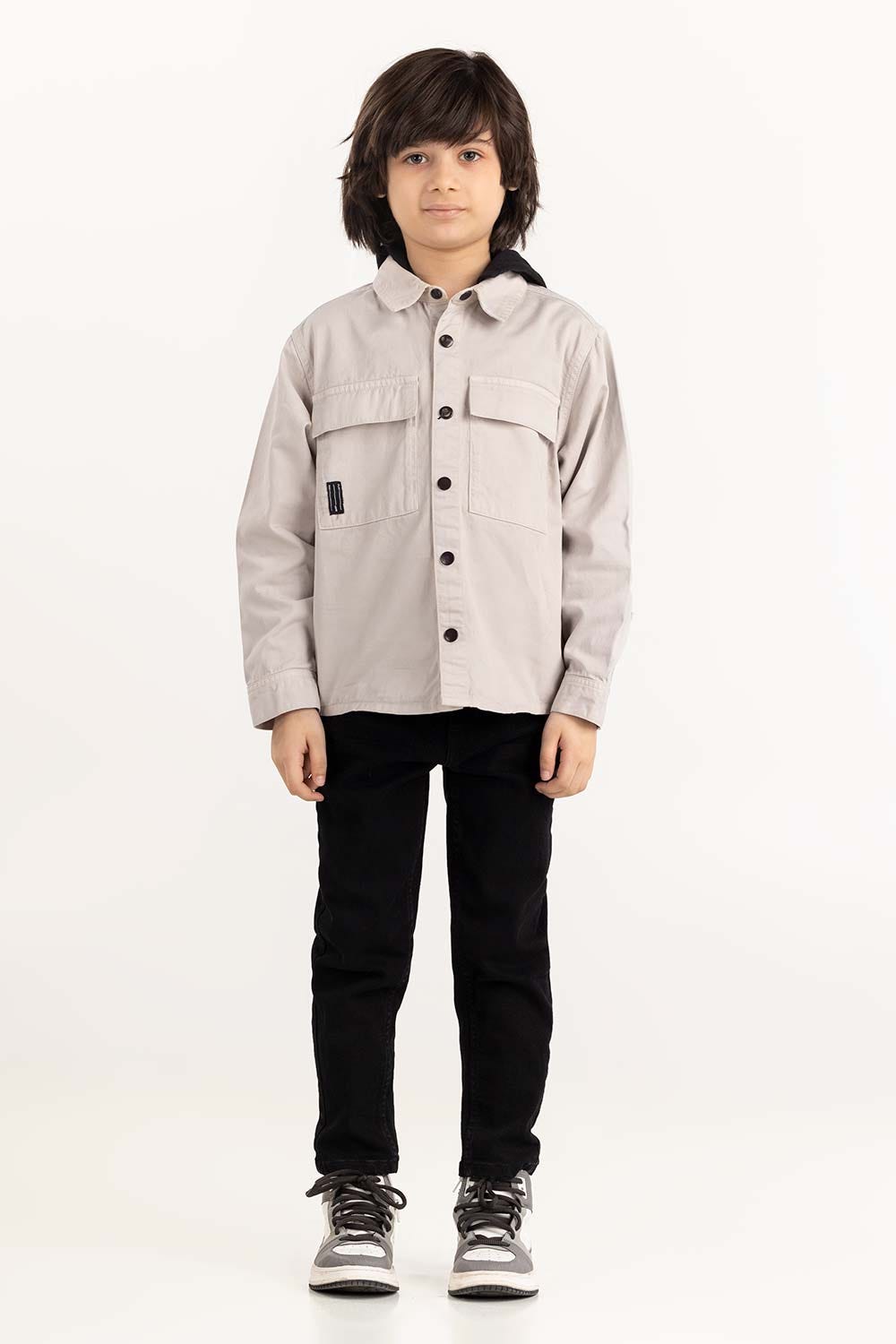 Junior Boy Grey Overshirt With Removable Hood 224-317-004