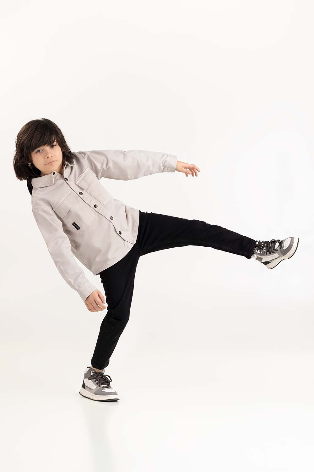 Junior Boy Grey Overshirt With Removable Hood 224-317-004