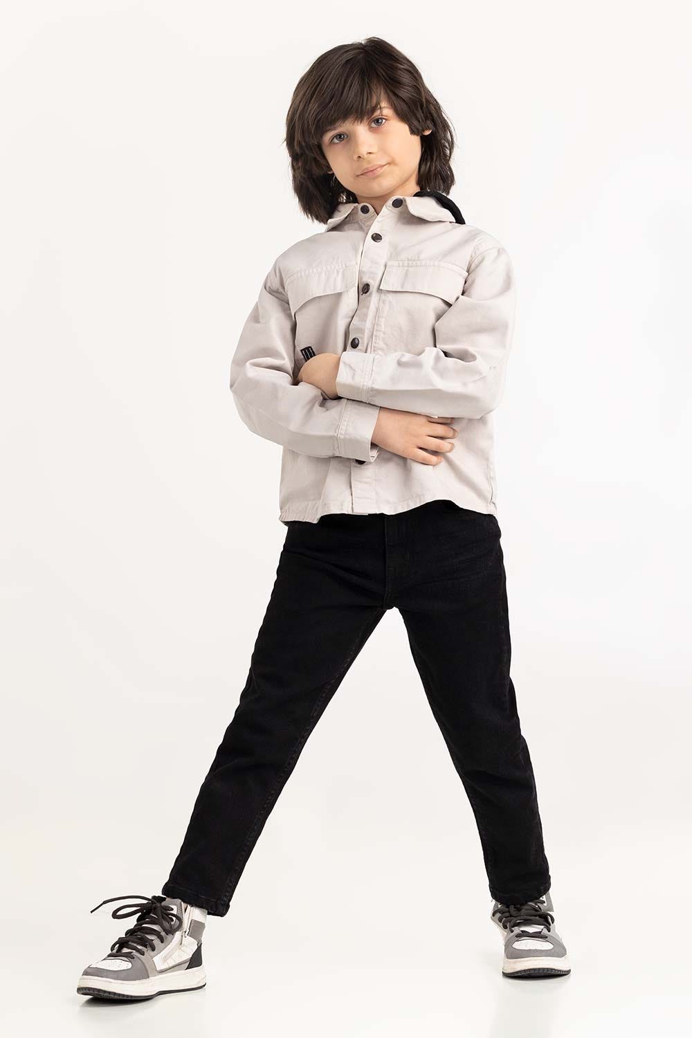 Junior Boy Grey Overshirt With Removable Hood 224-317-004
