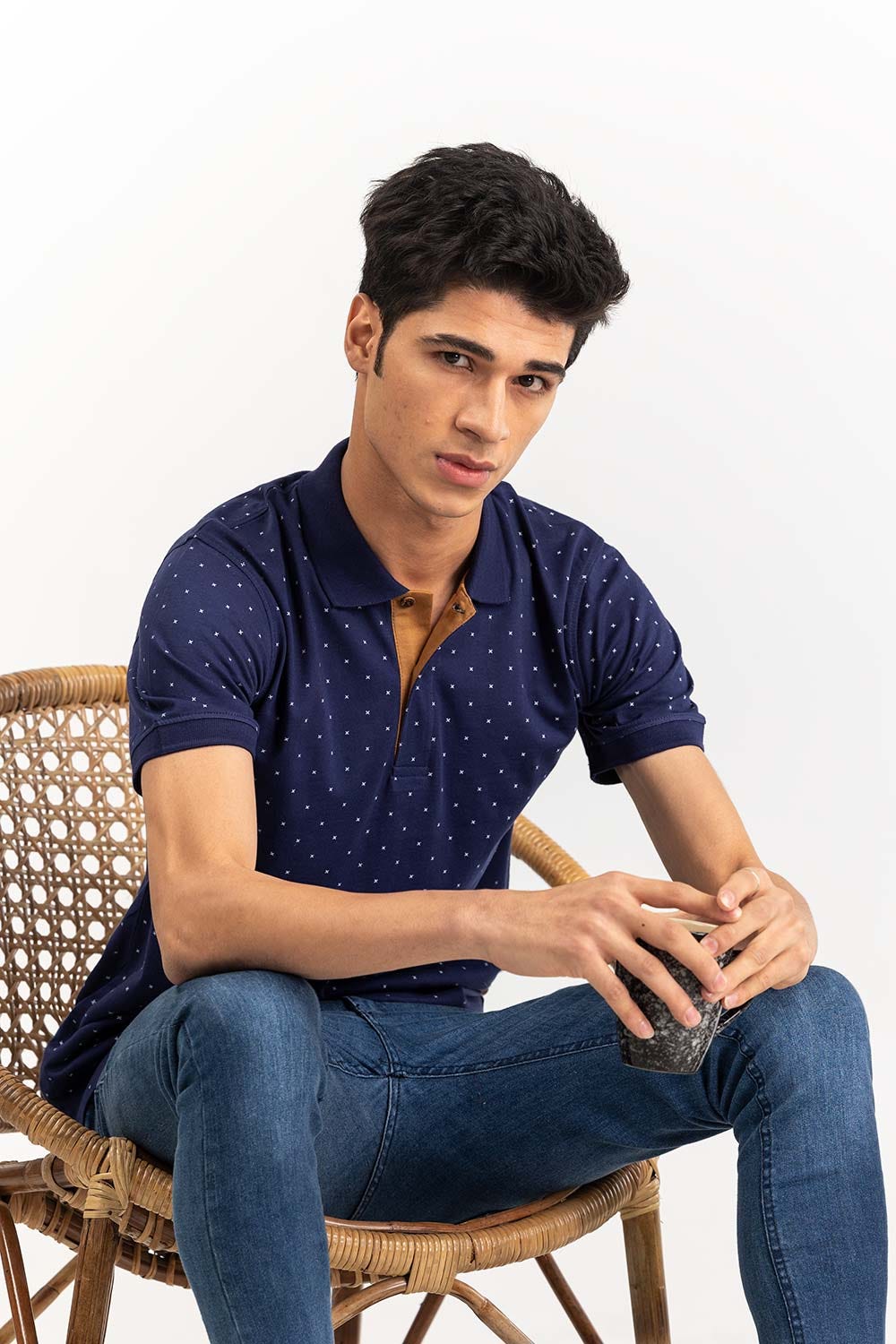 Oxford Blue Printed Polo SJP-PRINT-D07