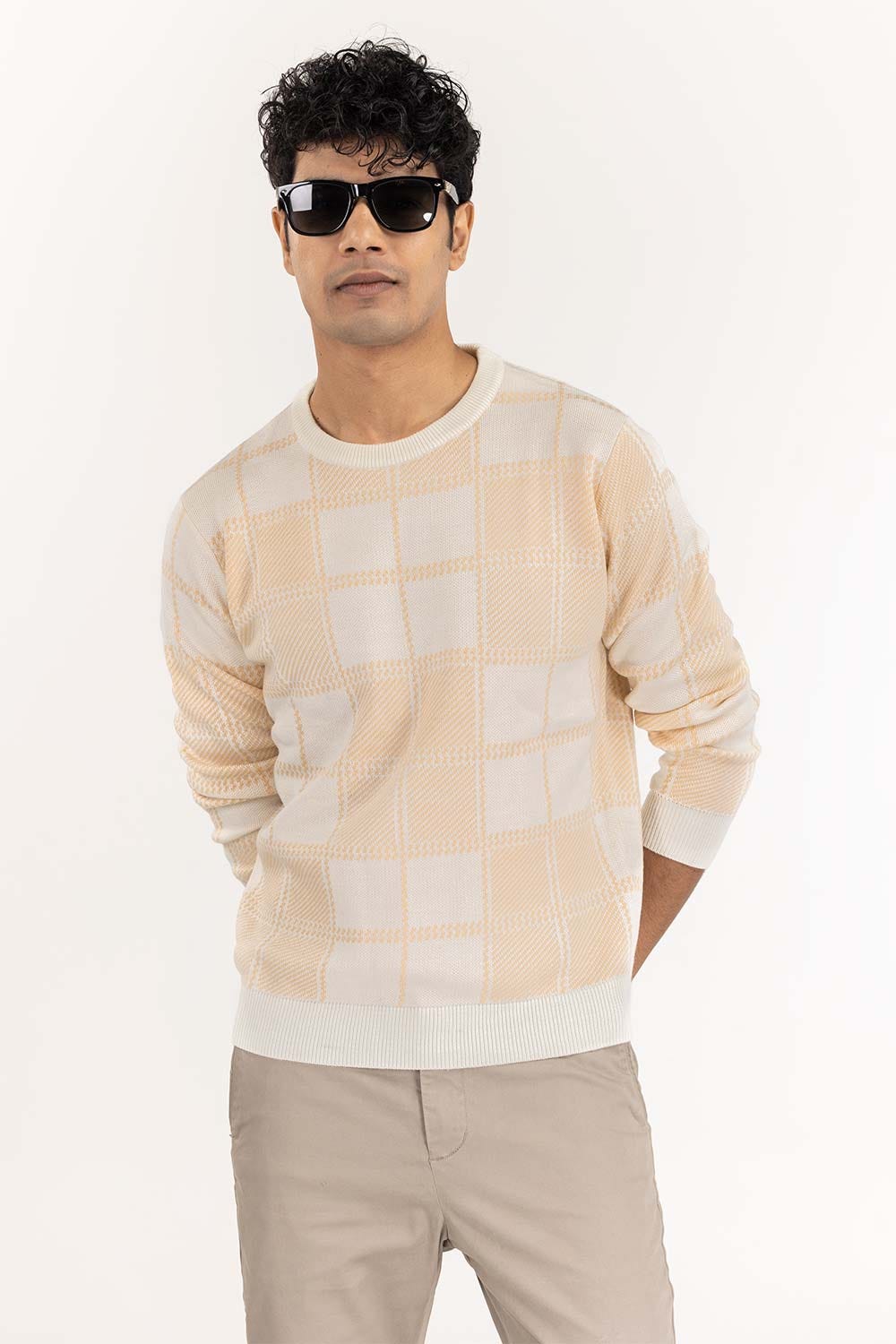 Peach Checkered Crew Neck Sweater SWT-FFSCN22-150-2