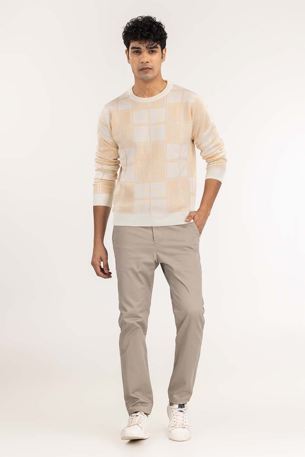 Peach Checkered Crew Neck Sweater SWT-FFSCN22-150-2