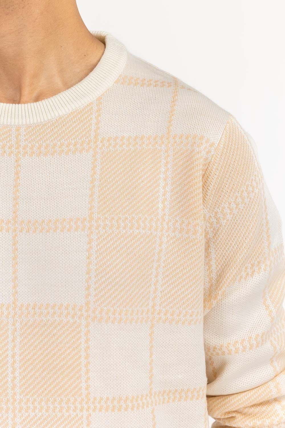 Peach Checkered Crew Neck Sweater SWT-FFSCN22-150-2
