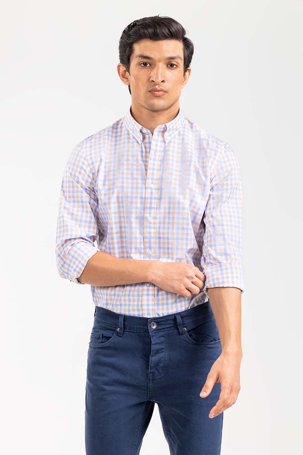 Peach Checkered Smart Casual Shirt CM-YD-2900 SC