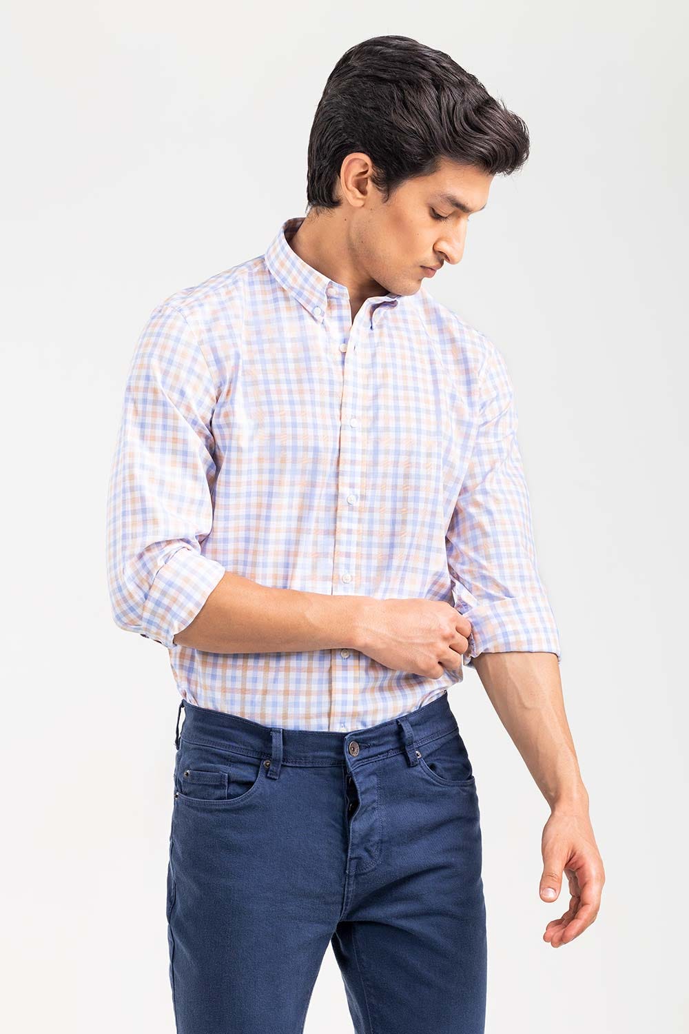 Peach Checkered Smart Casual Shirt CM-YD-2900 SC