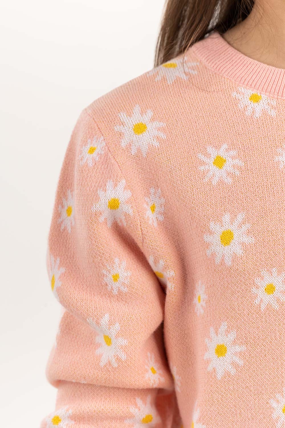 Junior Girl Peach Jacquard Knit Sweater 224-411-024