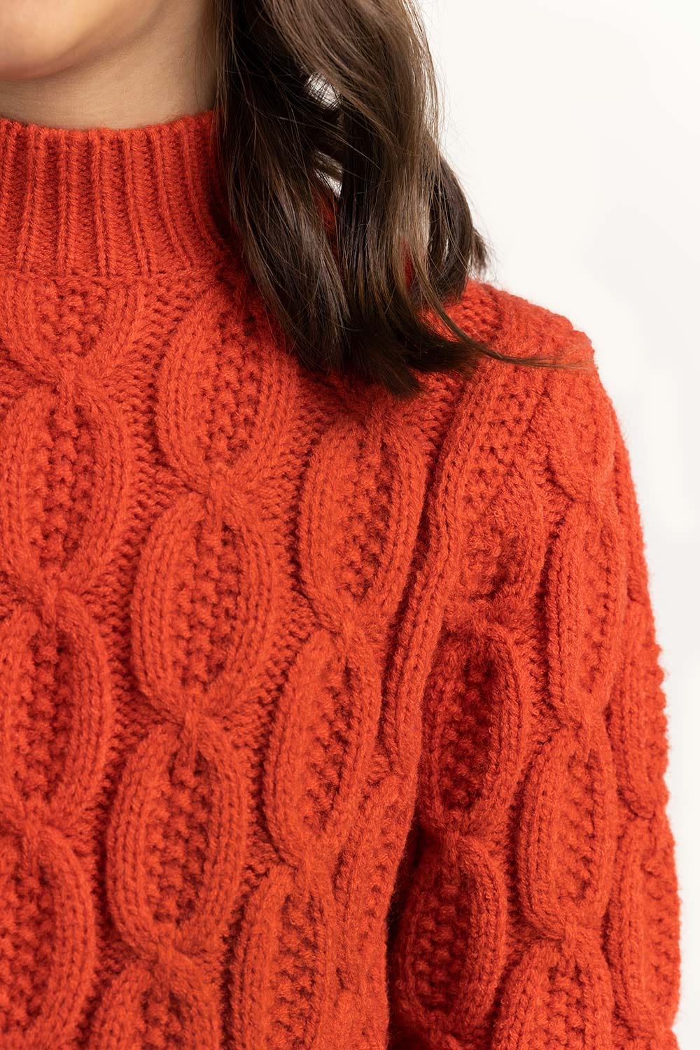 Junior Girl Orange Cable Knit Sweater 224-411-045