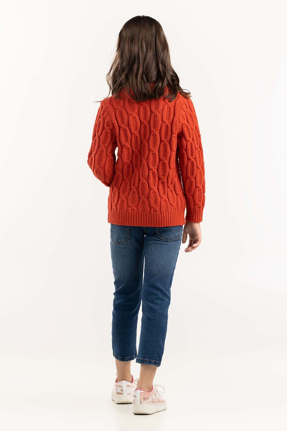 Junior Girl Orange Cable Knit Sweater 224-411-045